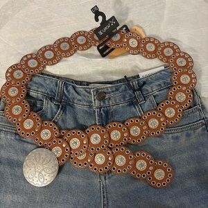 Brown and Silver Circle Accent Women's Belt